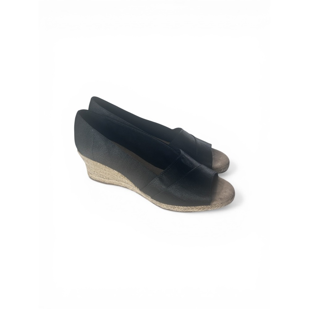 Easy Street Jasper Black Thai Silk Wedge Espadrille Sandals Womens 9M NEW